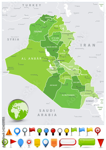 Iraq Map Spot Green Colors and glossy icons