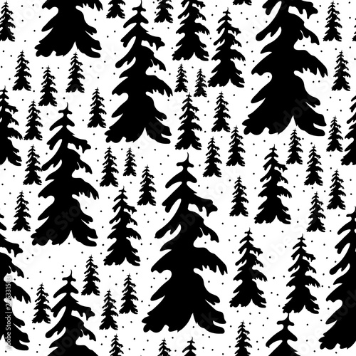 Fototapeta Naklejka Na Ścianę i Meble -  Vector Illustration. Seamless Doodle christmas tree icon. Winter trees background for design