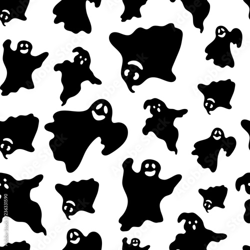 Vector Illustration. Seamless background with Set of Ghost in cartoon style. Spooky icon