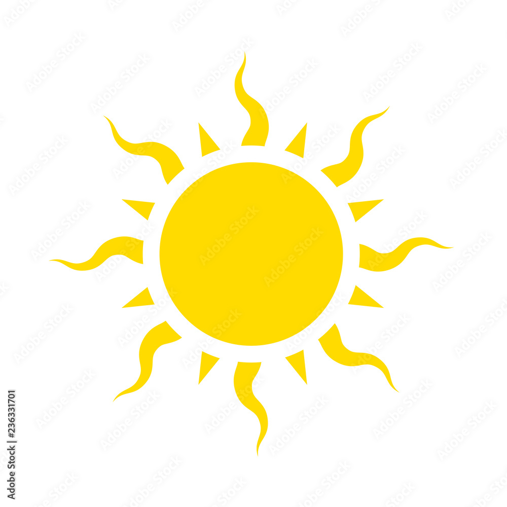 Icon sun with curved beams, vector flat illustration. Icon sun with curved beams, vector flat illustration.