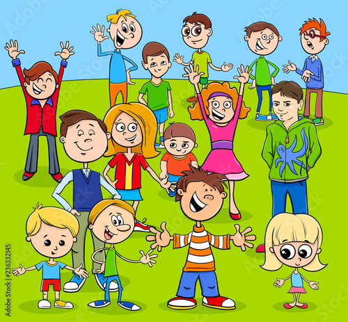 kids and teens cartoon characters group