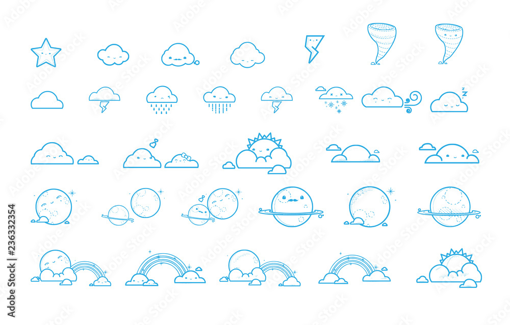 Cute weather icons set. Vector illustration. Cute weather icons set. Vector illustration.
