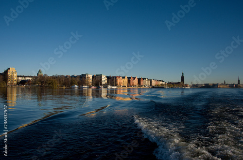 Houses at the lake Mälaren in Stockholm a cold winter day photo