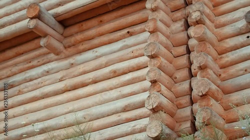 An ancient Slavic pagan city built of wood, excellent scenery for a historical film, old wooden churches and houses, an orthodox cross, summer time, no people in the frame, old Kiev photo