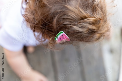 A child's head and hair detail shot from above