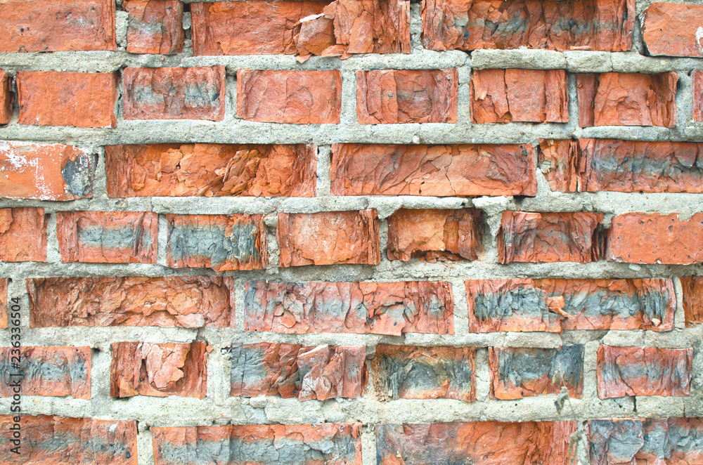 Fototapeta premium old crumbling and weathered brickwork covered in cracks-background image