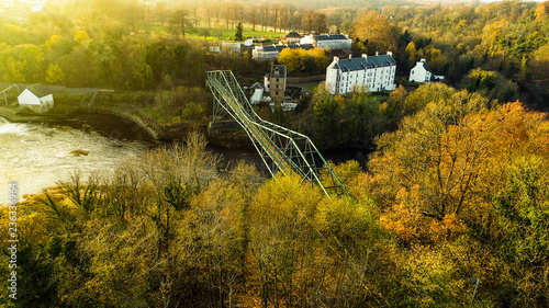 Aerial image of the David Livingstone memorial bridge at Blantyre, over the River Clyde.