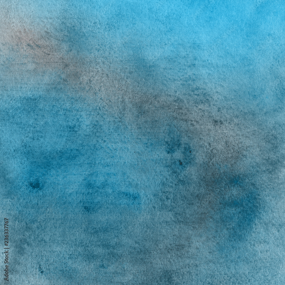 Blue watercolor winter texture with abstract washes and brush strokes on the white paper background. Blue watercolor winter texture with abstract washes and brush strokes on the white paper background.