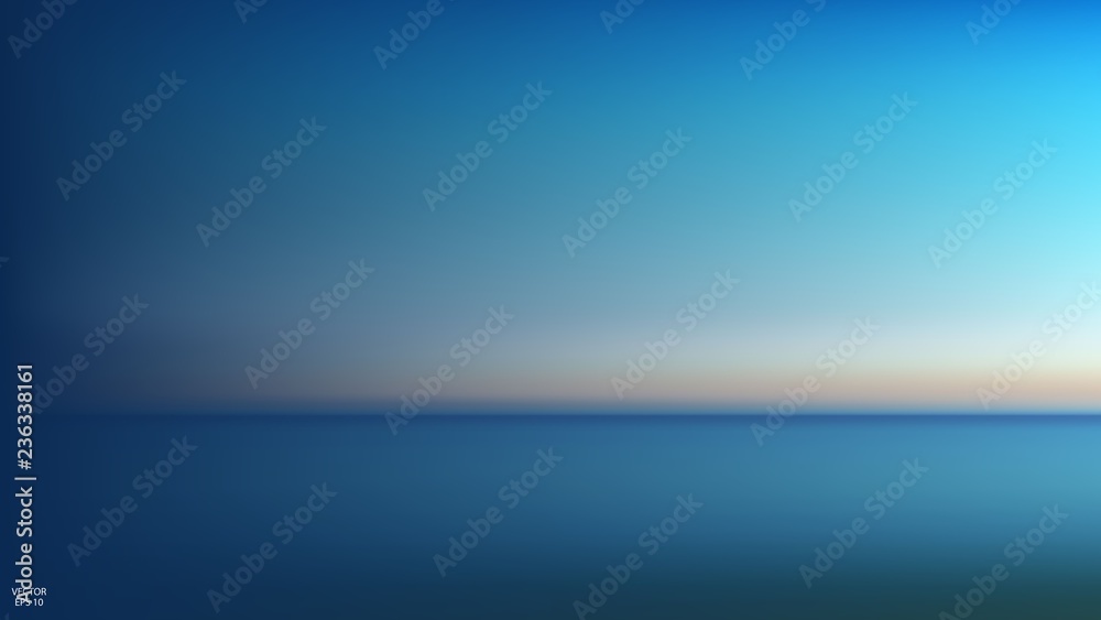 Abstract aerial panoramic view of sunrise over ocean. Nothing but sky and water. Beautiful serene scene. Vector illustration