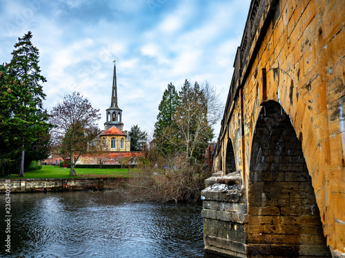 St Peters Church and Wallingford Bridge over the River Thames, at Wallingford, Oxfordshire, England, UK photo