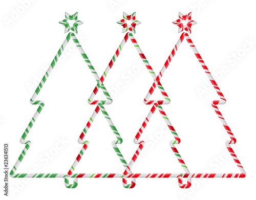 Christmas Tree Candy Cane Frame Border Set. Vector christmas design isolated on white background