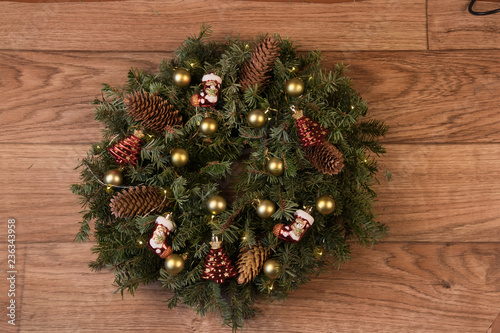 Christmas wreath with garland and Christmas decorations