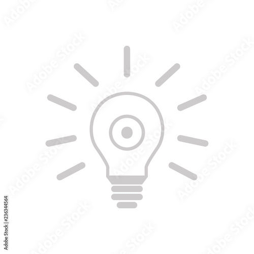 Glühbine mit Strahlen und Auge - Icon, Symbol, Piktogramm, grafisches Element - outline - grau - Hintergrund weiß - Vektor	