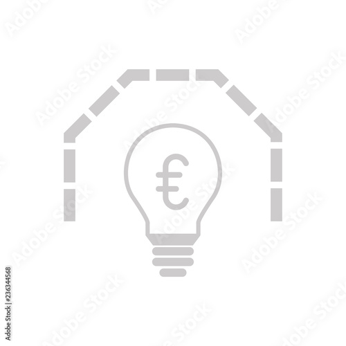Glühbine mit Mauer und € - Icon, Symbol, Piktogramm, grafisches Element - outline - grau - Hintergrund weiß - Vektor	