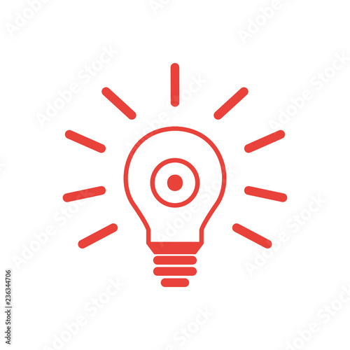 Glühbine mit Strahlen und Auge - Icon, Symbol, Piktogramm, grafisches Element - outline - rot - Hintergrund weiß - Vektor 