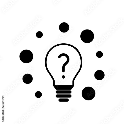 Glühbine mit Fragezeichen und Bällen - Icon, Symbol, Piktogramm, grafisches Element - outline - schwarz - Hintergrund weiß - Vektor