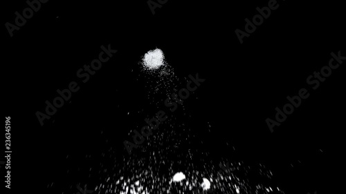 4K texture of snowball hitting wall isolated on black with alpha