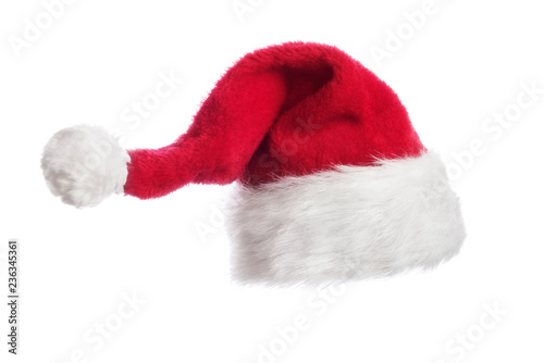Red Santa Claus hat isolated on white.