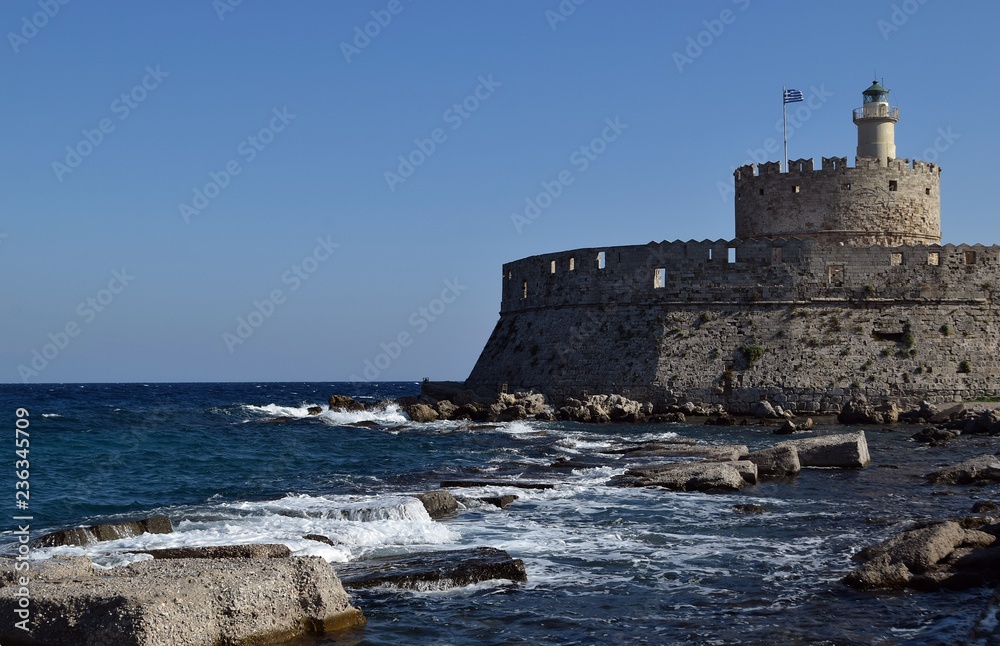 Ruins of a Catholic. Italian ancient architecture. Rhodes. Greece.