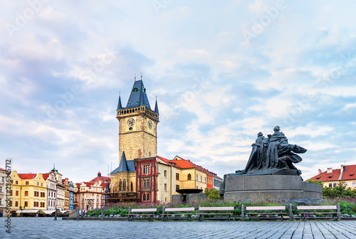 The Old Town Hall and the Jan Hus Memorial in Prague