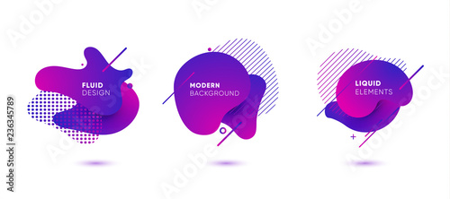 Obraz na płótnie Dynamical colored graphic elements. Gradient abstract banners with flowing liquid shapes. Template for the design of a logo, flyer or presentation. Vector illustration. w salonie
