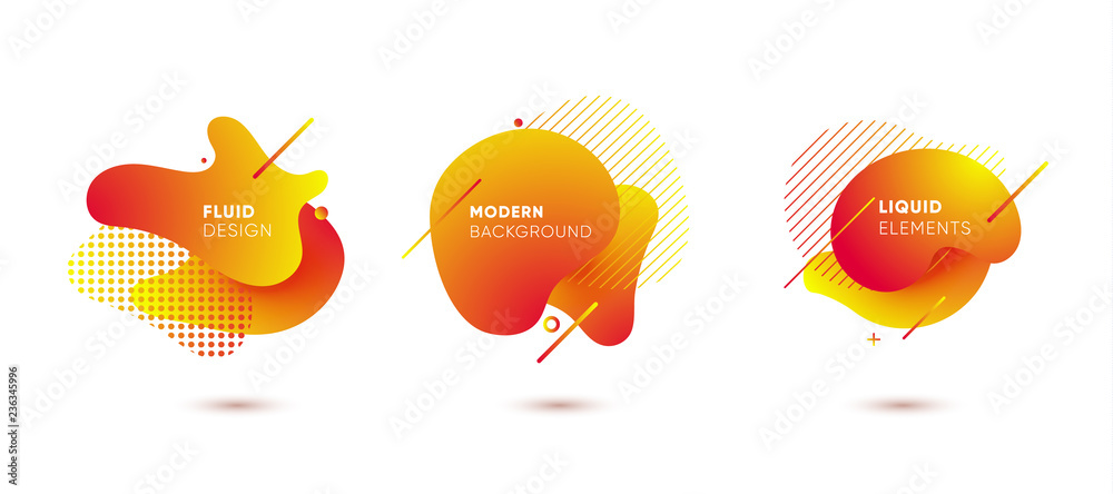 Dynamical colored graphic elements. Gradient abstract banners with flowing liquid shapes. Template for the design of a logo, flyer or presentation. Vector illustration.