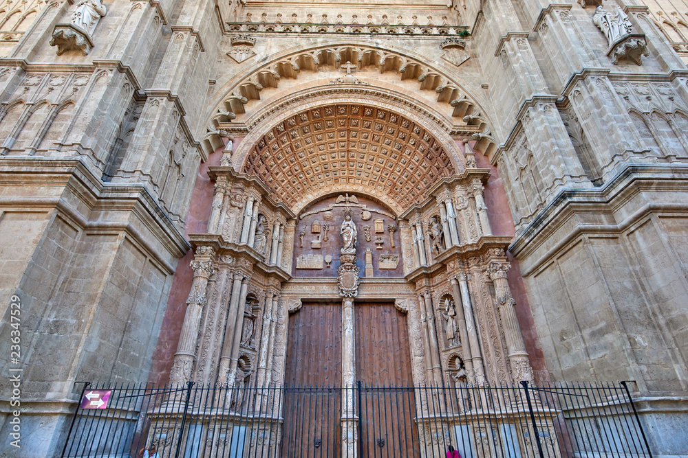 Spain. Mallorca. The capital of Palma. Entrance portal of the Cathedral