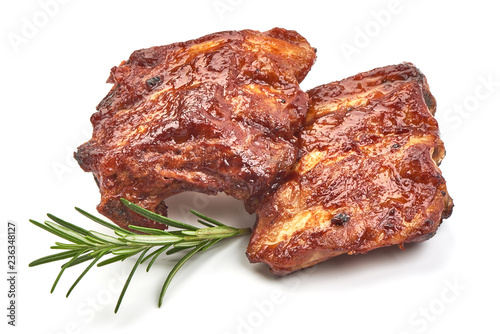 Char-Grilled Ribs with herbs, isolated on a white background. Close-up