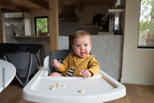 Portrait of baby sitting in high chair