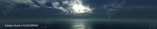 Thunderstorm clouds over the sea at sunset, panorama of a stormy sea,   © ustas