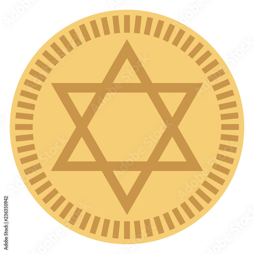 Hanukkah Gelt - Chocolate coin wrapped in gold Star of David design often given to Jewish children during Hanukkah