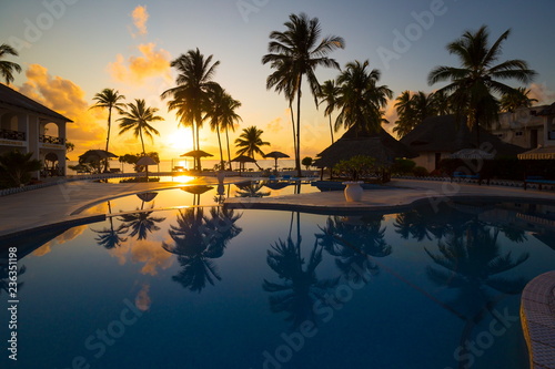 Fototapeta Naklejka Na Ścianę i Meble -  Zanzibar, landscape sea, palms beach, sunset