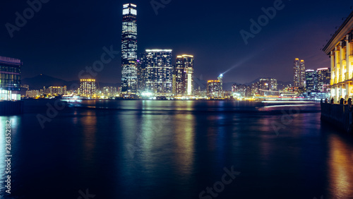 Night view of the Hong Kong skyline from the bay timelapse