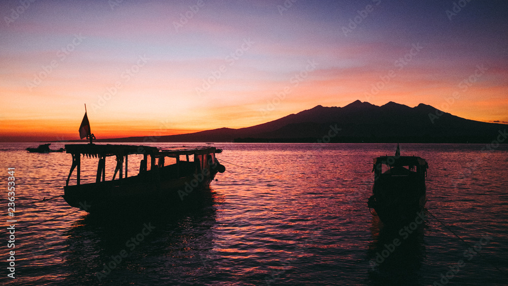 Sun rising across Gili Air above Lombok, Bali