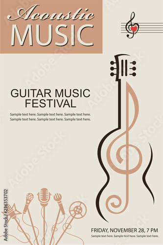 banner with guitar for acoustic music concert or festival