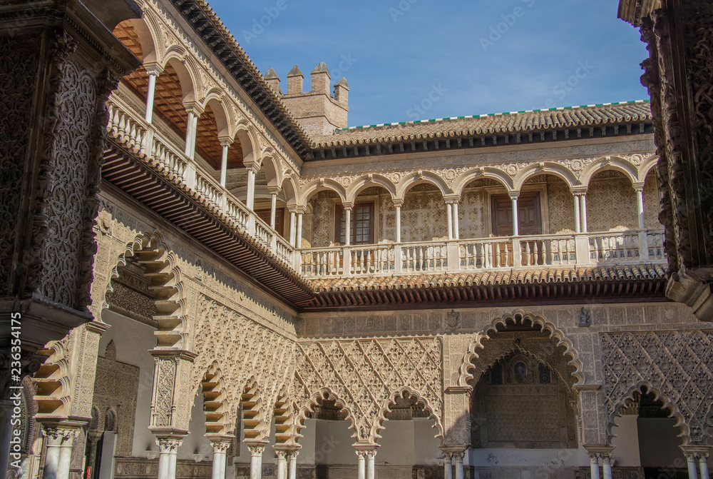 Alcazar Palace in Sevilla. The Alcazar - example of the moorish architecture in Spain.