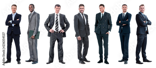 Collage of mixed age group of focused business professionals