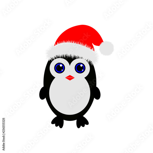 Christmas Cute Little Penguin with Santa s Cap. vector