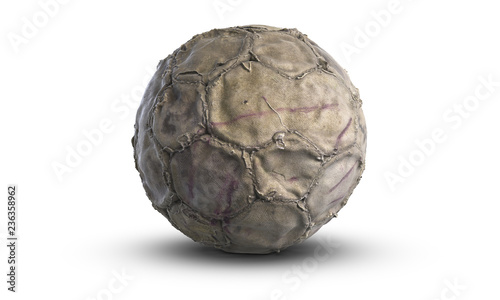3D illustration of old used football or soccer ball isolated on white