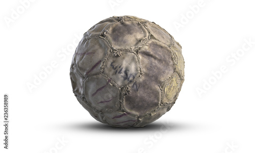 3D illustration of old used football or soccer ball isolated on white
