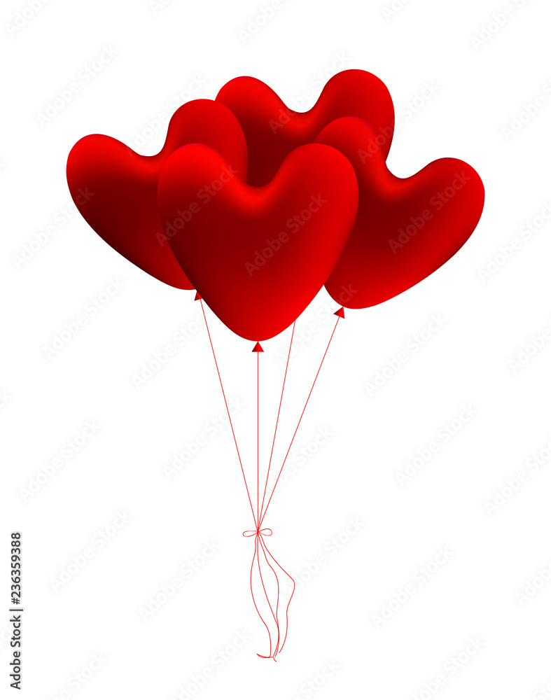 Valentine's day illustration. Valentines red heart balloons. Vector illustration.