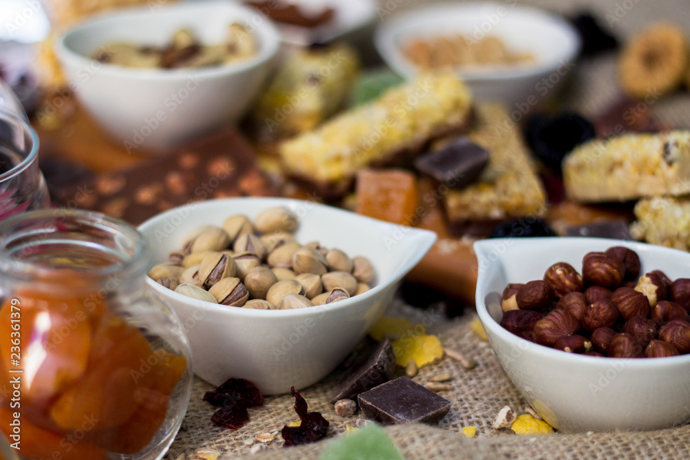Granola bars with healthy nuts and dried fruits Granola bars with healthy nuts and dried fruits