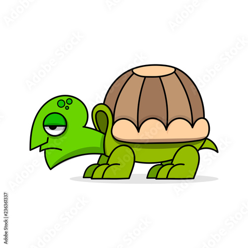 Cute cartoon turtle vector illustration on white background. Poster template.