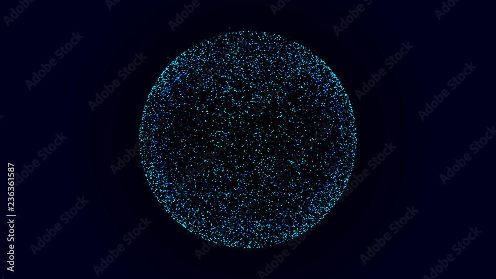 Sphere hologram on blue grey background.Abstract particles background with sphere shapes. Futuristic globalization interface. 3D rendering. - obrazy, fototapety, plakaty 