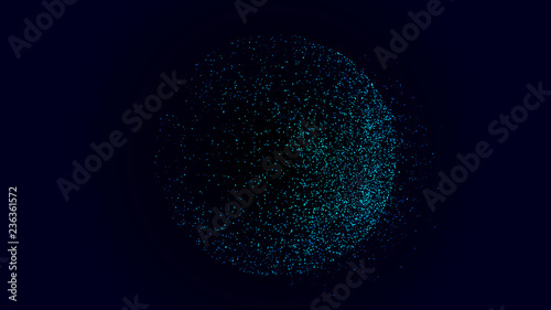 Sphere hologram on blue grey background.Abstract particles background with sphere shapes. Futuristic globalization interface. 3D rendering.