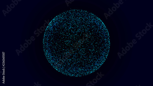 Sphere hologram on blue grey background.Abstract particles background with sphere shapes. Futuristic globalization interface. 3D rendering. photo