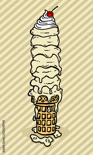 Vanilla Ice Cream Cone Melting Illustration