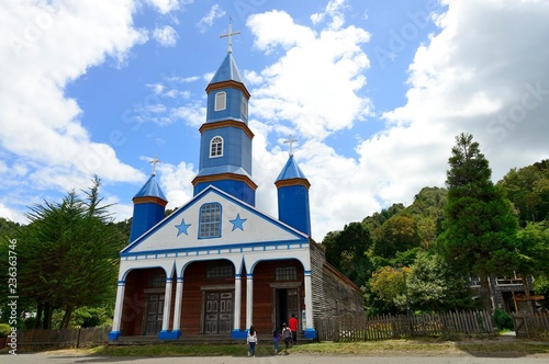 Wooden church Iglesia de Nuestra Senora del Patrocinio, UNESCO World Heritage Site, Tenaun, Chiloe Island, Chile, South America