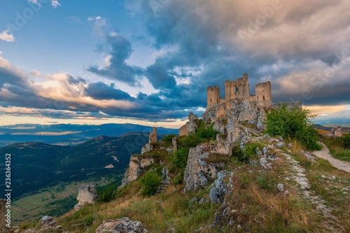 Castle Rocca Calascio at sunset, Gran Sasso, Abruzzo, Italy photo