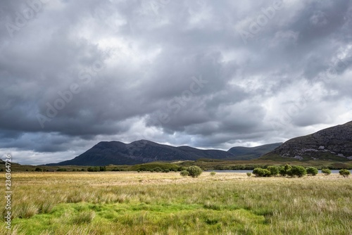 View over moorland to Mount Arkle, Northwest Highlands, Sutherland, Scotland, Great Britain photo